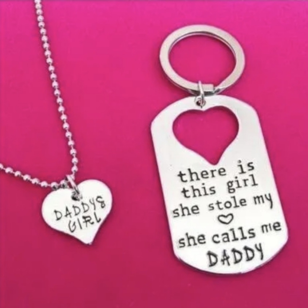 🖤🤍BACK IN STOCK🖤🤍 ADORABLE!! DAD AND DAUGHTER Necklace and Key Chain